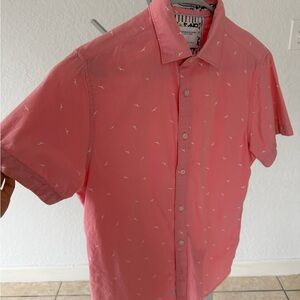 Pink Men's Shirt with Bird Pattern